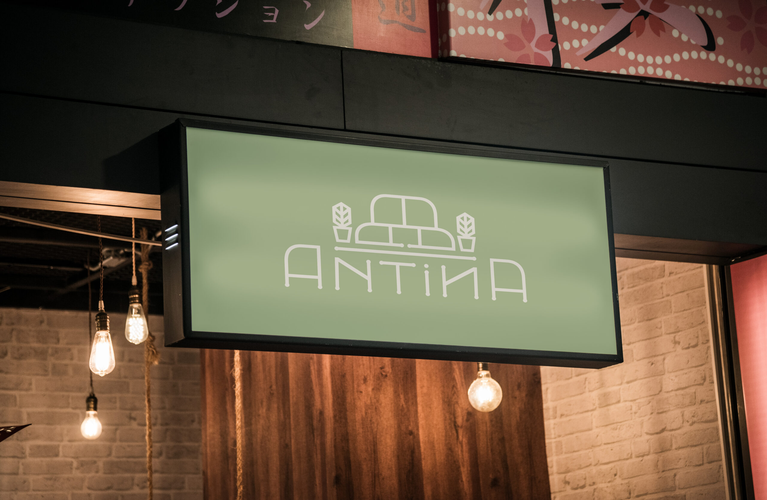 Firmă luminoasă Antina cu logo-ul brandului
