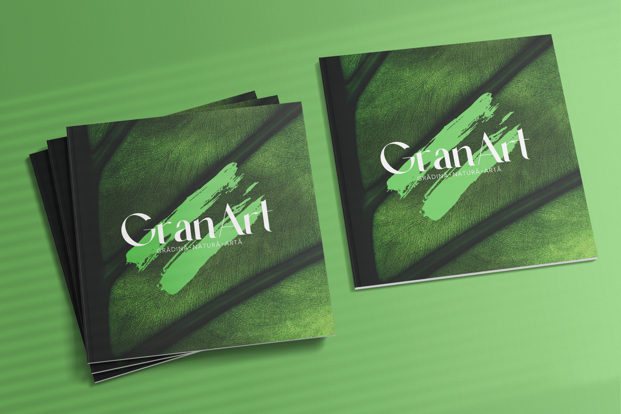 Mockup de catalog GranArt cu logo și aplicații grafice de brand