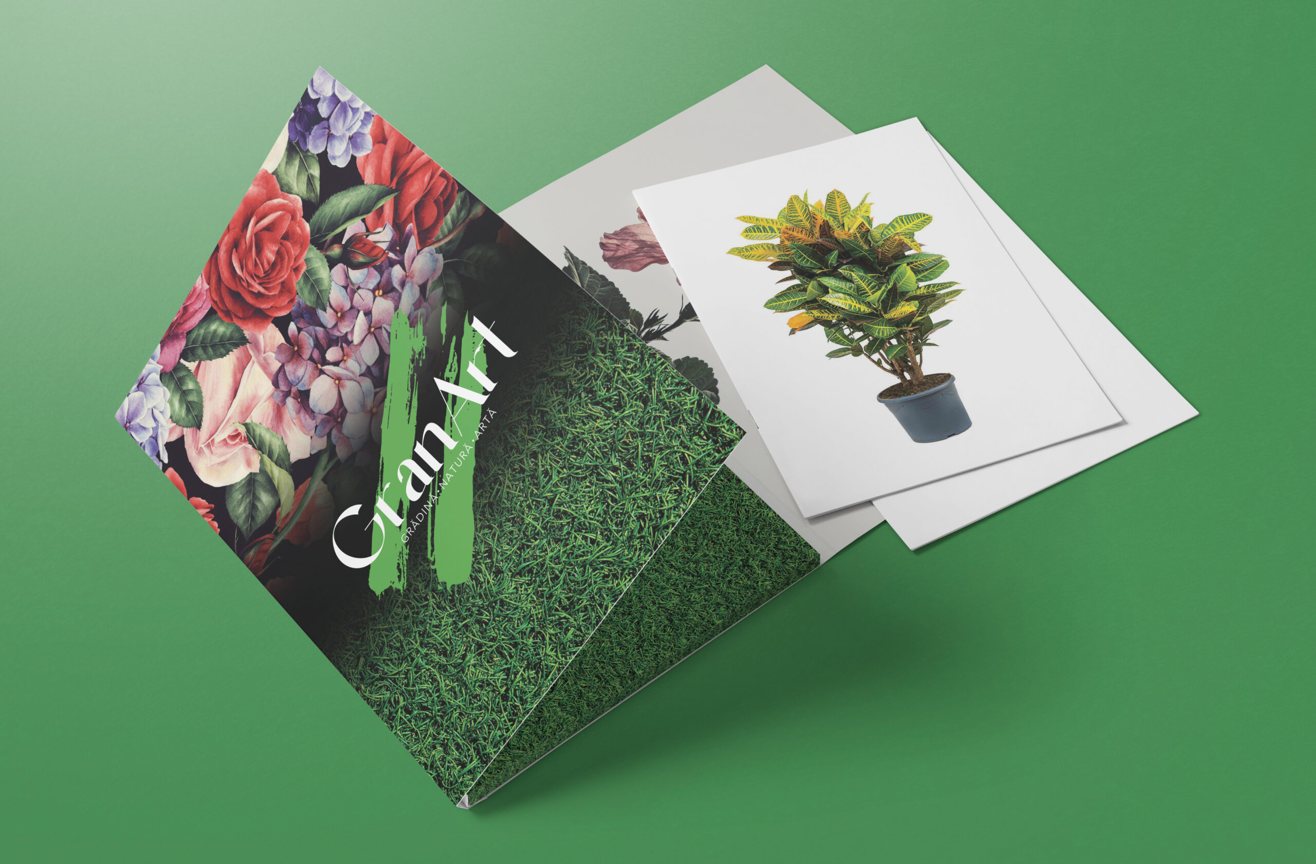 Copertă de catalog GranArt cu ilustrație florală și identitate vizuală