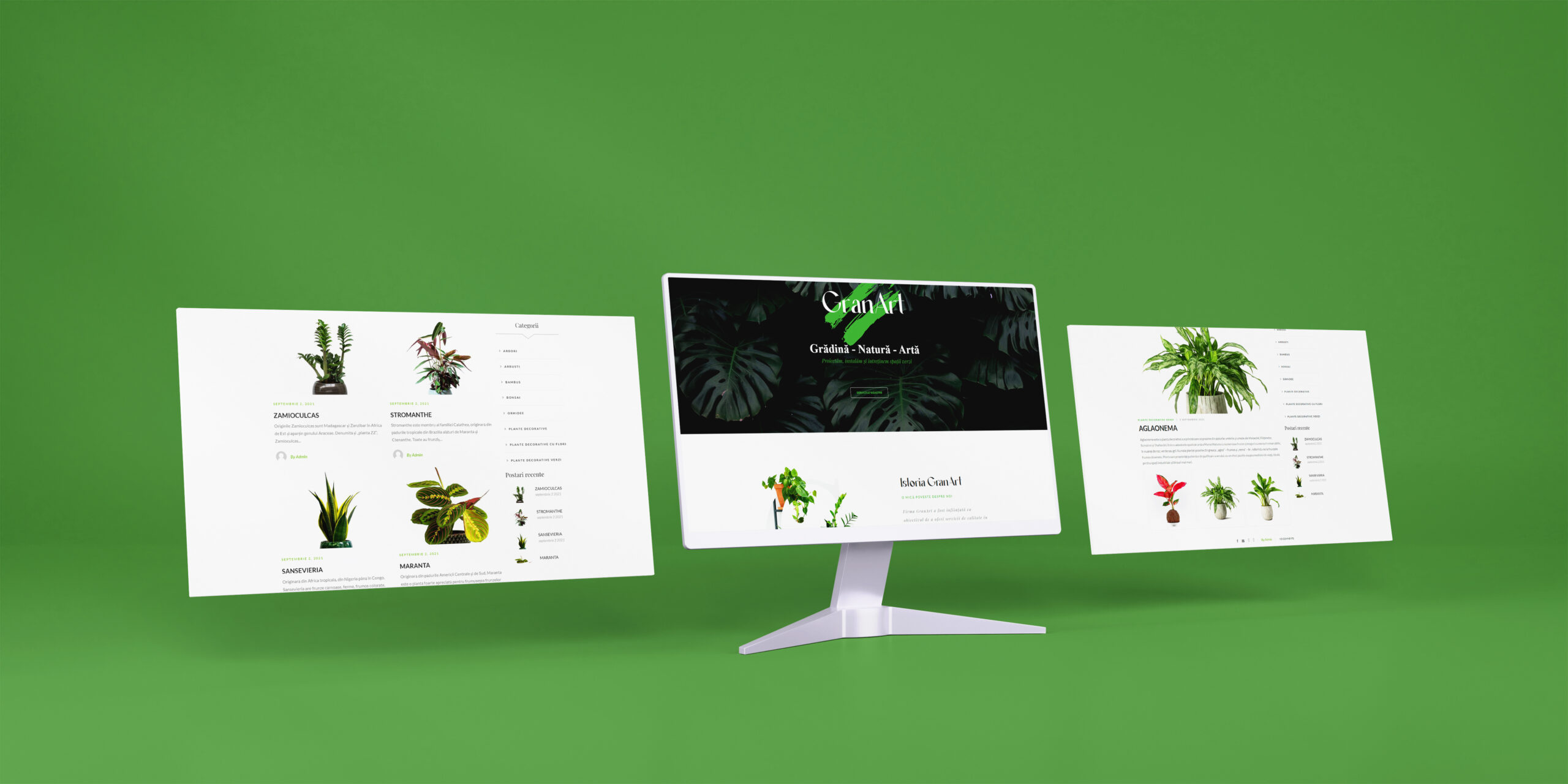 Website-ul GranArt prezentat într-un mockup cu mai multe ecrane