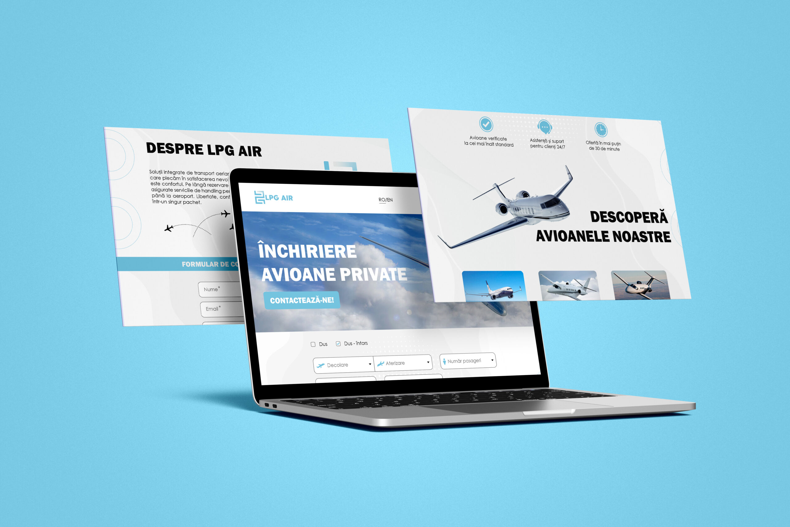 Website LPG Air pentru închirierea avioanelor private, versiunea desktop