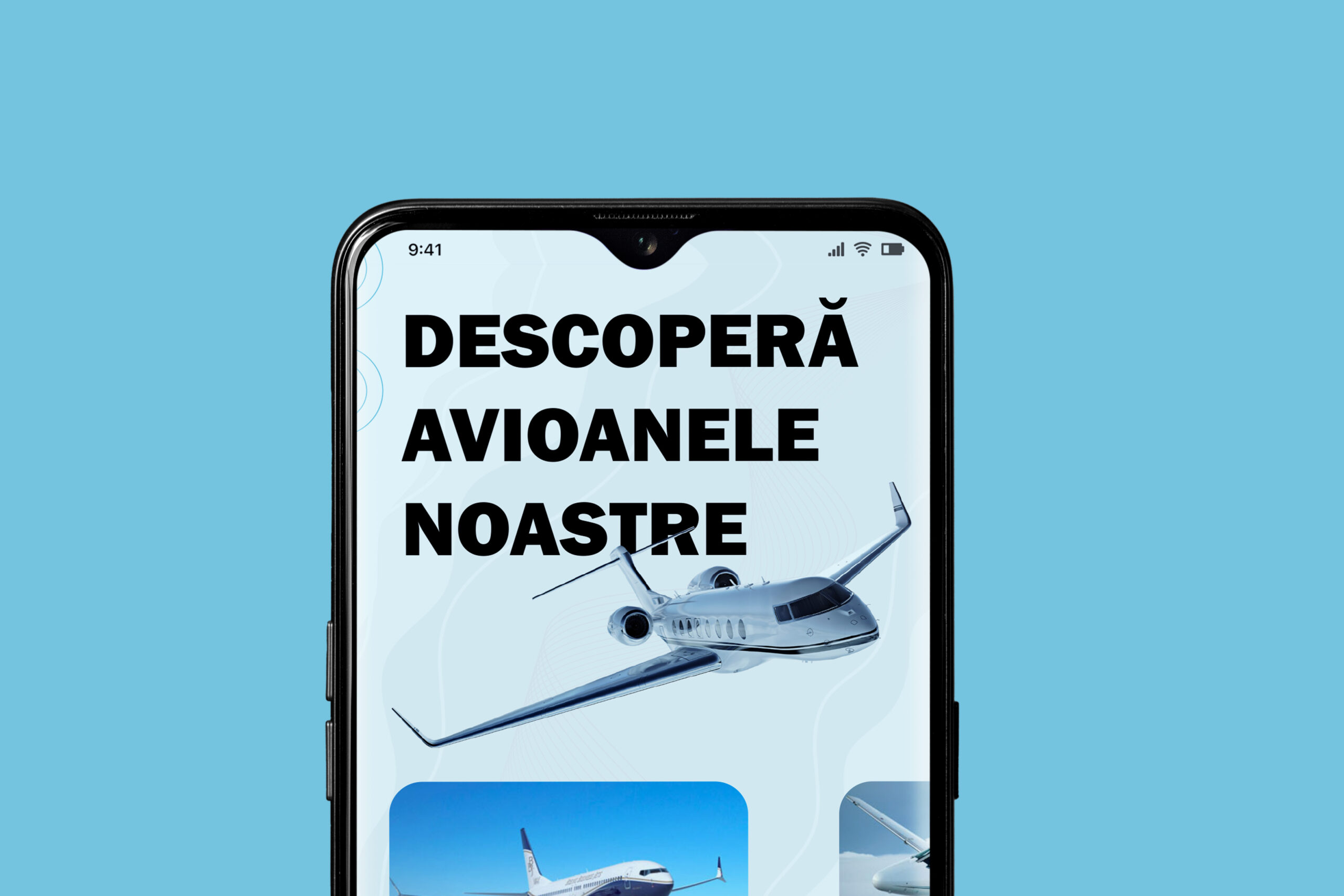 Pagină mobilă LPG Air pentru prezentarea flotei de avioane